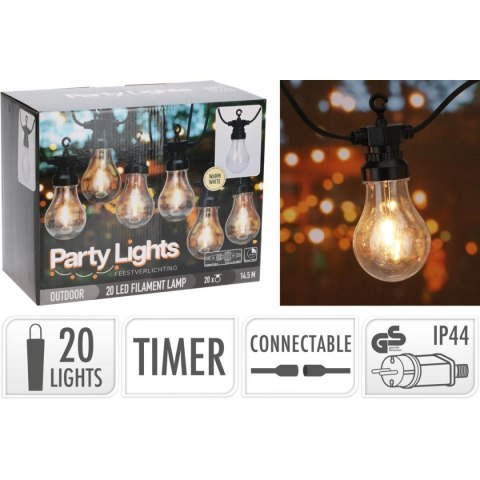 GIRLANDA OGRODOWA PARTY LIGHT 20LED A60 TIMER MOŻLIWOŚĆ ŁĄCZENIA GIRLANDA OGRODOWA PARTY LIGHT 20LED A60 TIMER MOŻLIWOŚĆ ŁĄCZENIA