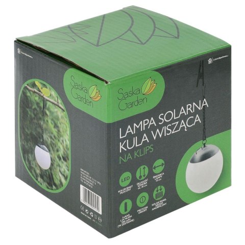 LAMPA SOLARNA PLASTIKOWA KULA WISZĄCA NA KLIPS 10X30CM LAMPA SOLARNA PLASTIKOWA KULA WISZĄCA NA KLIPS 10X30CM