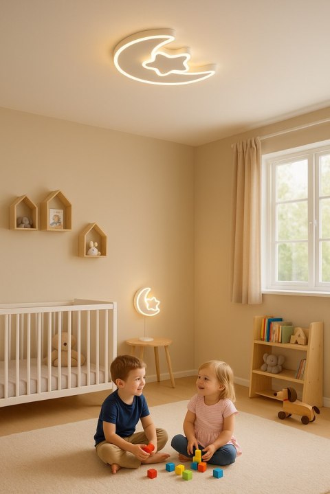 Lampa LED sufitowa plafon do pokoju dziecięcego ściemniana LUMELA + pilot księżyc biała Lampa LED sufitowa plafon do pokoju dziecięcego ściemniana LUMELA + pilot księżyc biała