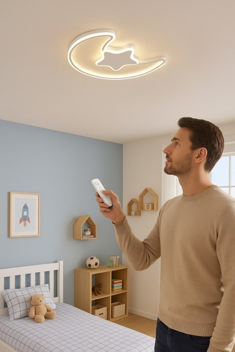 Lampa LED sufitowa plafon do pokoju dziecięcego ściemniana LUMELA + pilot księżyc biała Lampa LED sufitowa plafon do pokoju dziecięcego ściemniana LUMELA + pilot księżyc biała