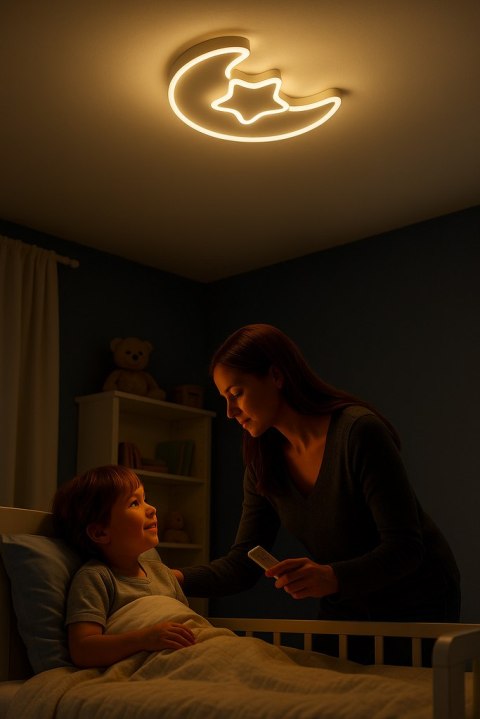 Lampa LED sufitowa plafon do pokoju dziecięcego ściemniana LUMELA + pilot księżyc biała Lampa LED sufitowa plafon do pokoju dziecięcego ściemniana LUMELA + pilot księżyc biała
